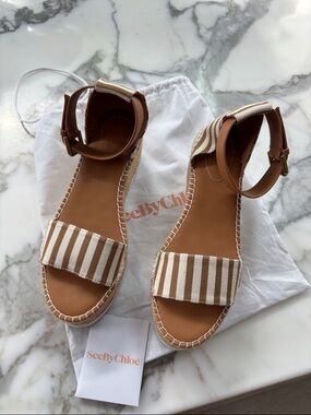 See By Chloé Tan & Cream Espadrille Platform Sandals